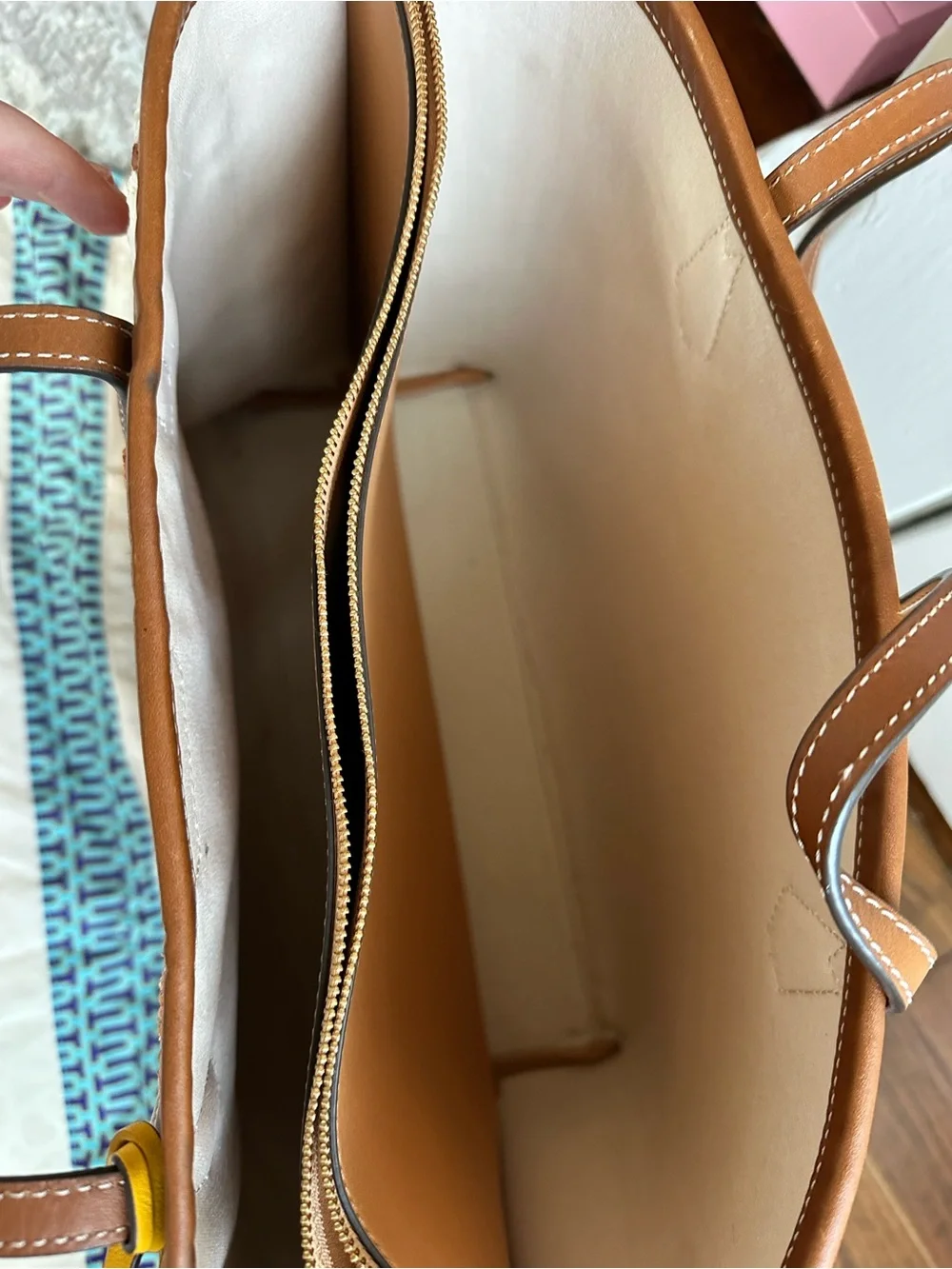 Tory Burch Floral Embroidered Raffia Tote in Brown and Yellow